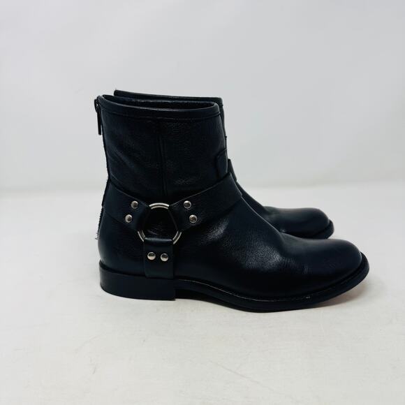 Frye Leather Moto Harness Biker Boots Black Ankle Zip Pull-On Style Size 6.5B - Picture 4 of 11
